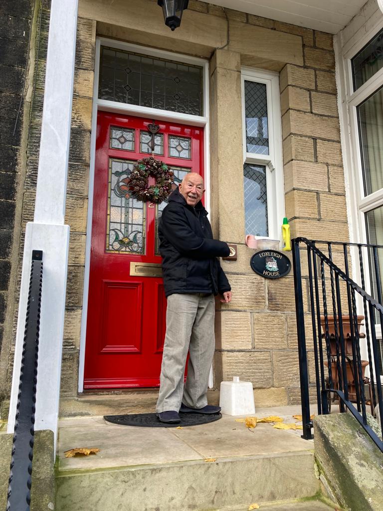 Photograph of Josef Gerstein outside Loxleigh House, Ilkley, Yorkshire in 2021.