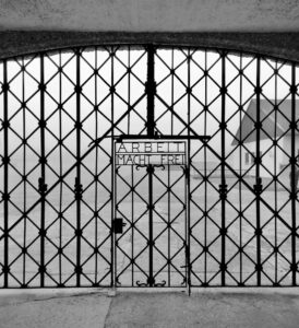 Photograph of the gate of the former Dachau concentration camp.