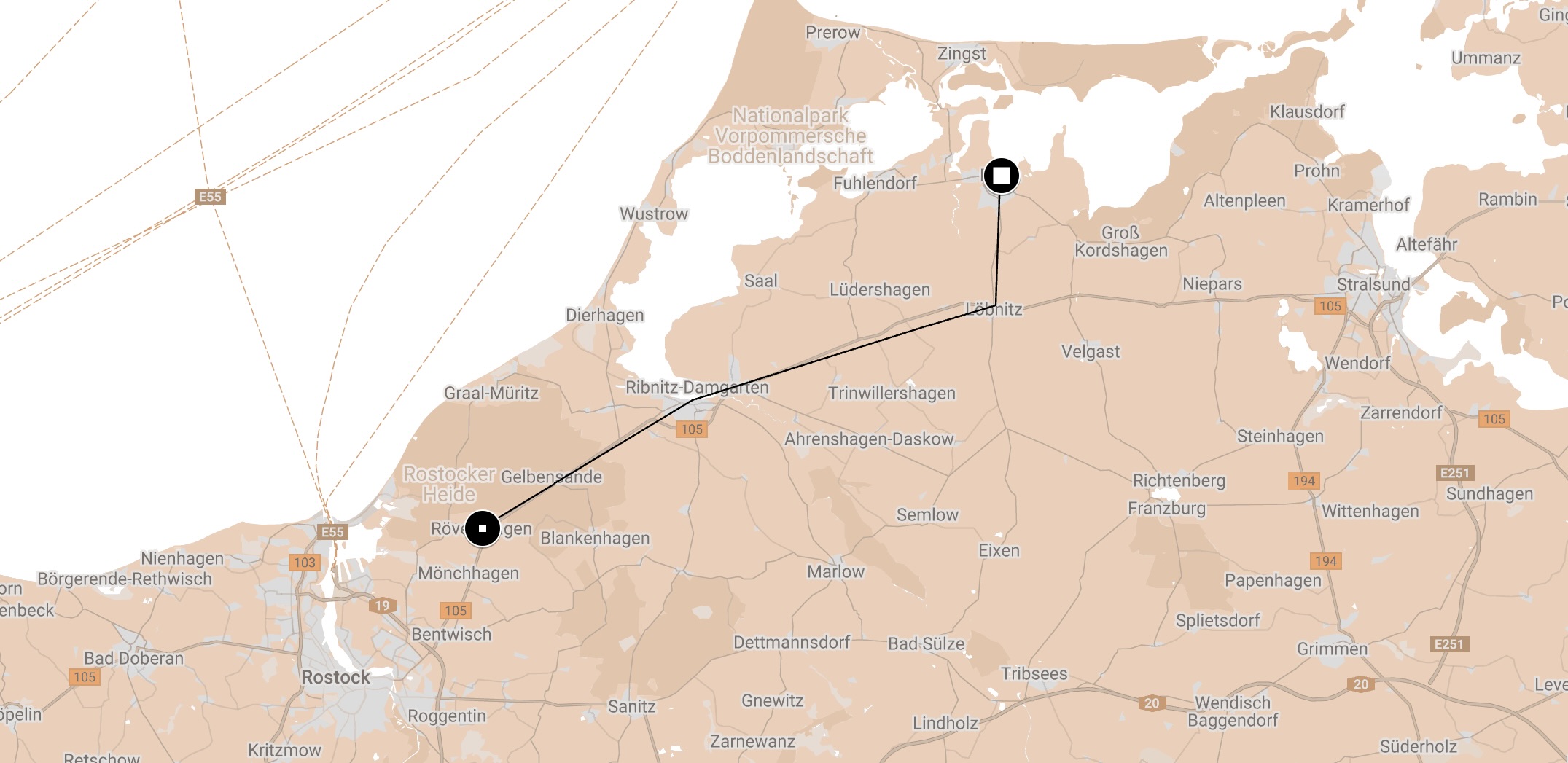 Map of Death March Barth-Rostok.