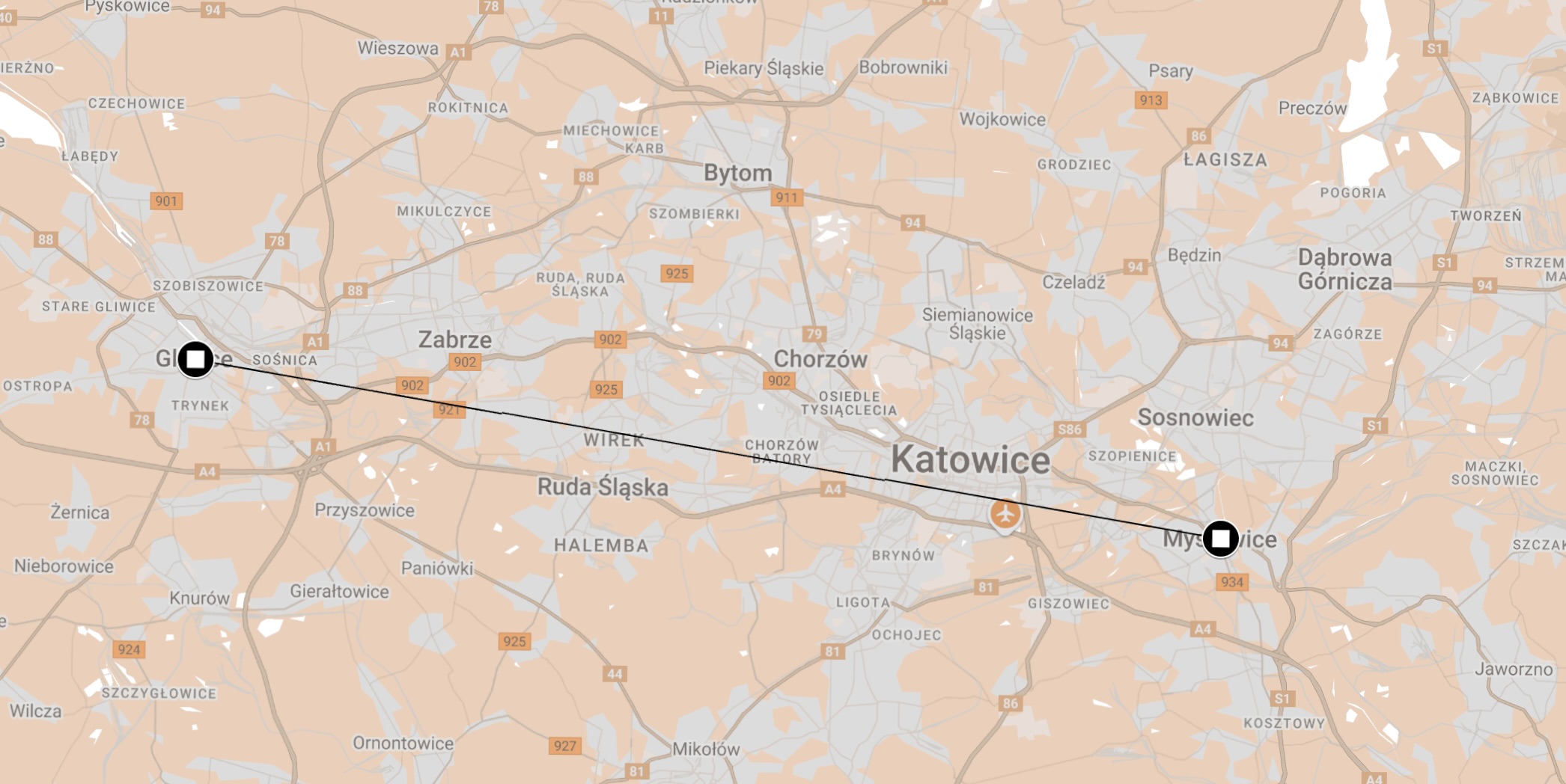 Map of Death March Furstengrube-Gleiwitz.