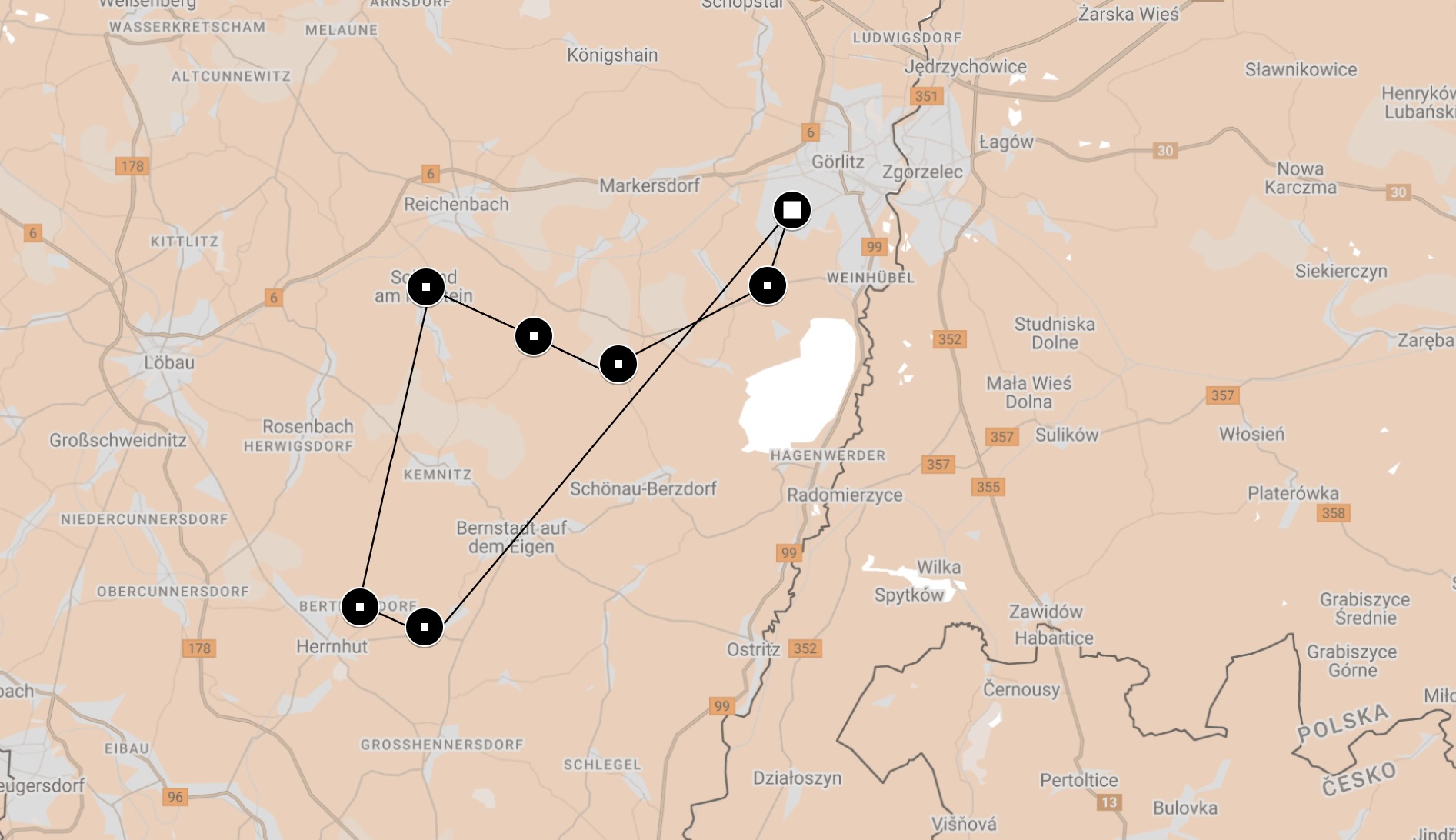 Map of Death March from Görlitz.