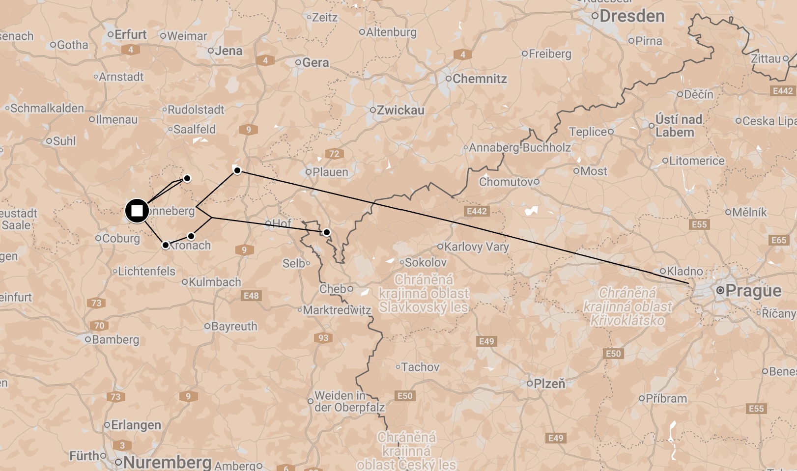 Map of Death March from Sonneberg.