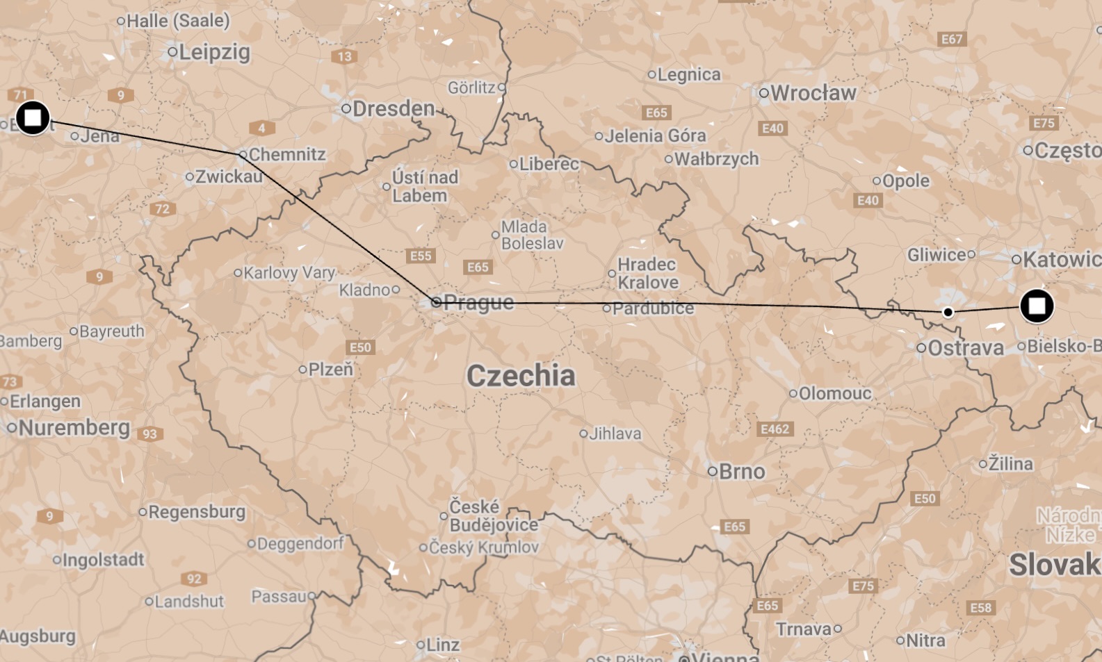 Map of Death March/Train from Plawy.