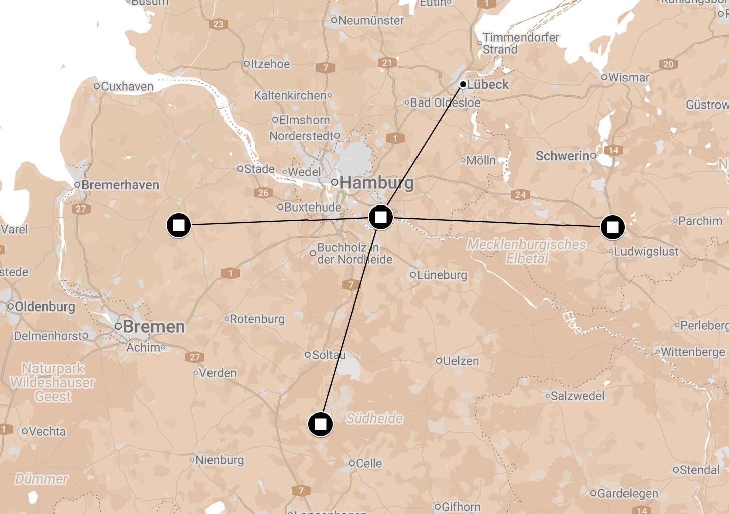 Map of Death Marches from Neuengamme.