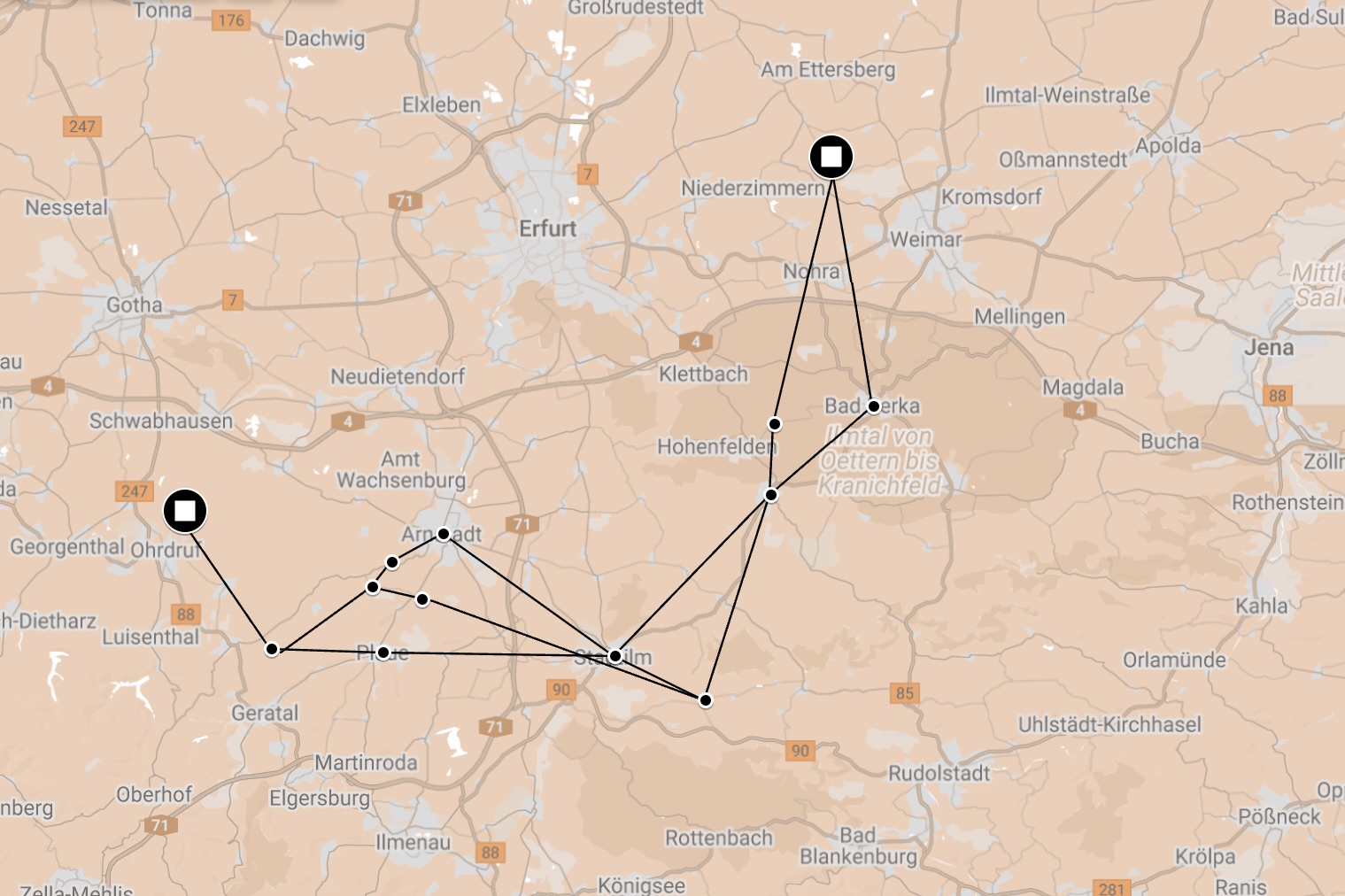 Map of Death Marches from Ohrdruf-Crawinkel.
