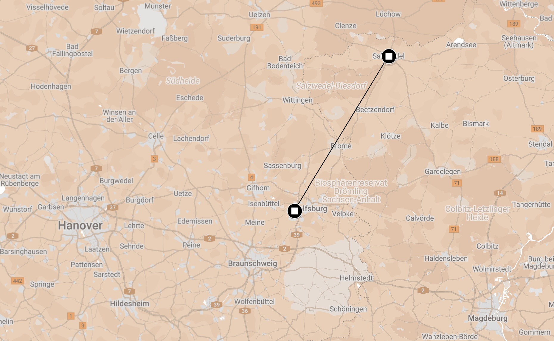 Map of Death Train Fallersben-Salzwedel.