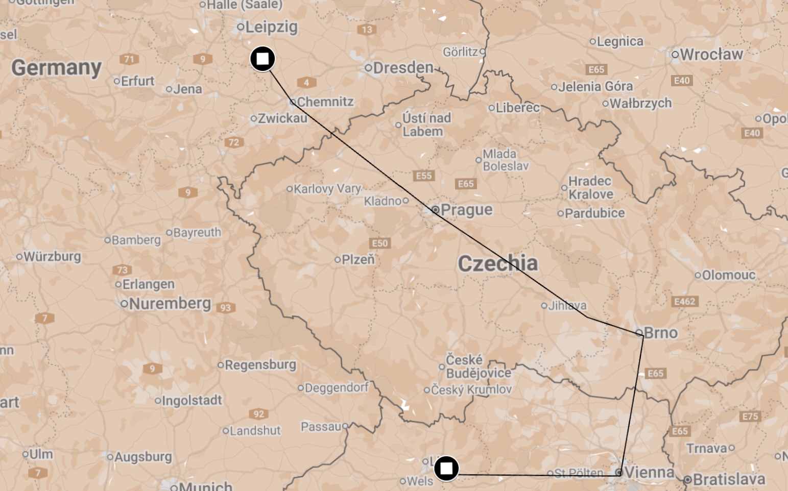 Map of Death Train Flossberg-Mauthausen.