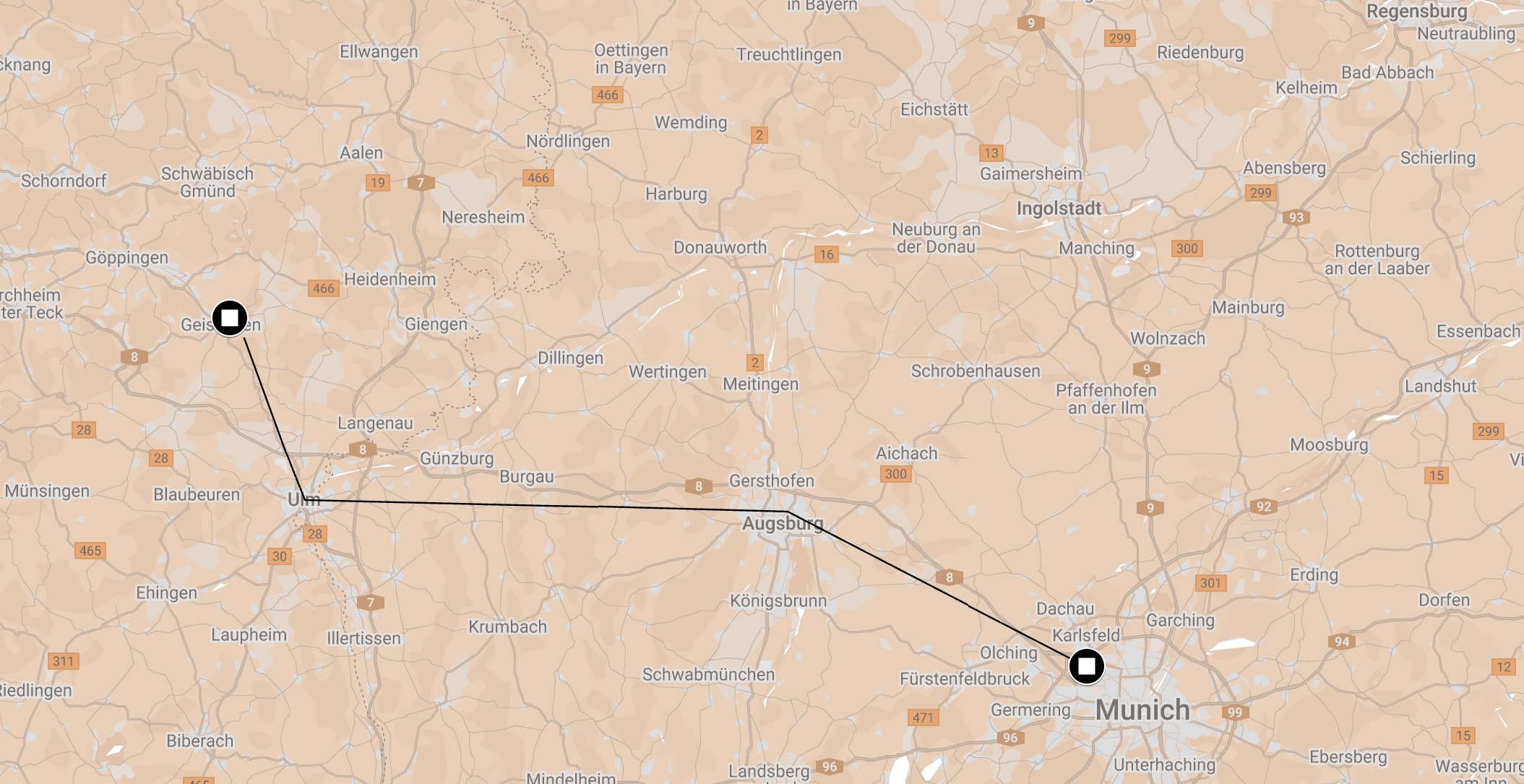 Map of Death Train Gieslingen-Munchen-Allach.