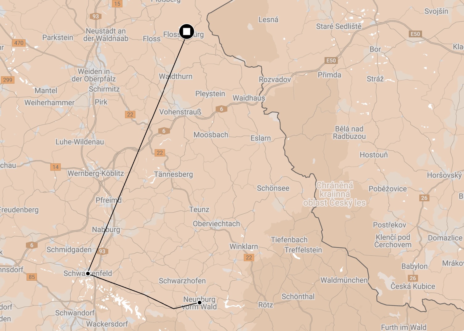 Map of Death Train/March from Flossenburg to Dachau.