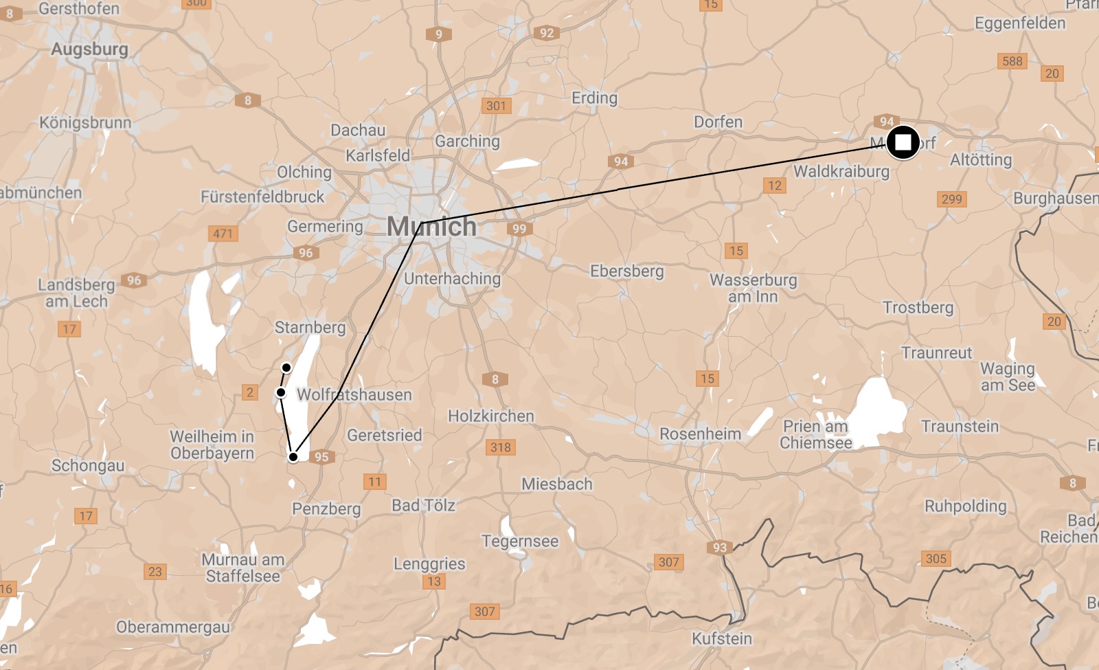 Map of Death Trains from Muhldorf.