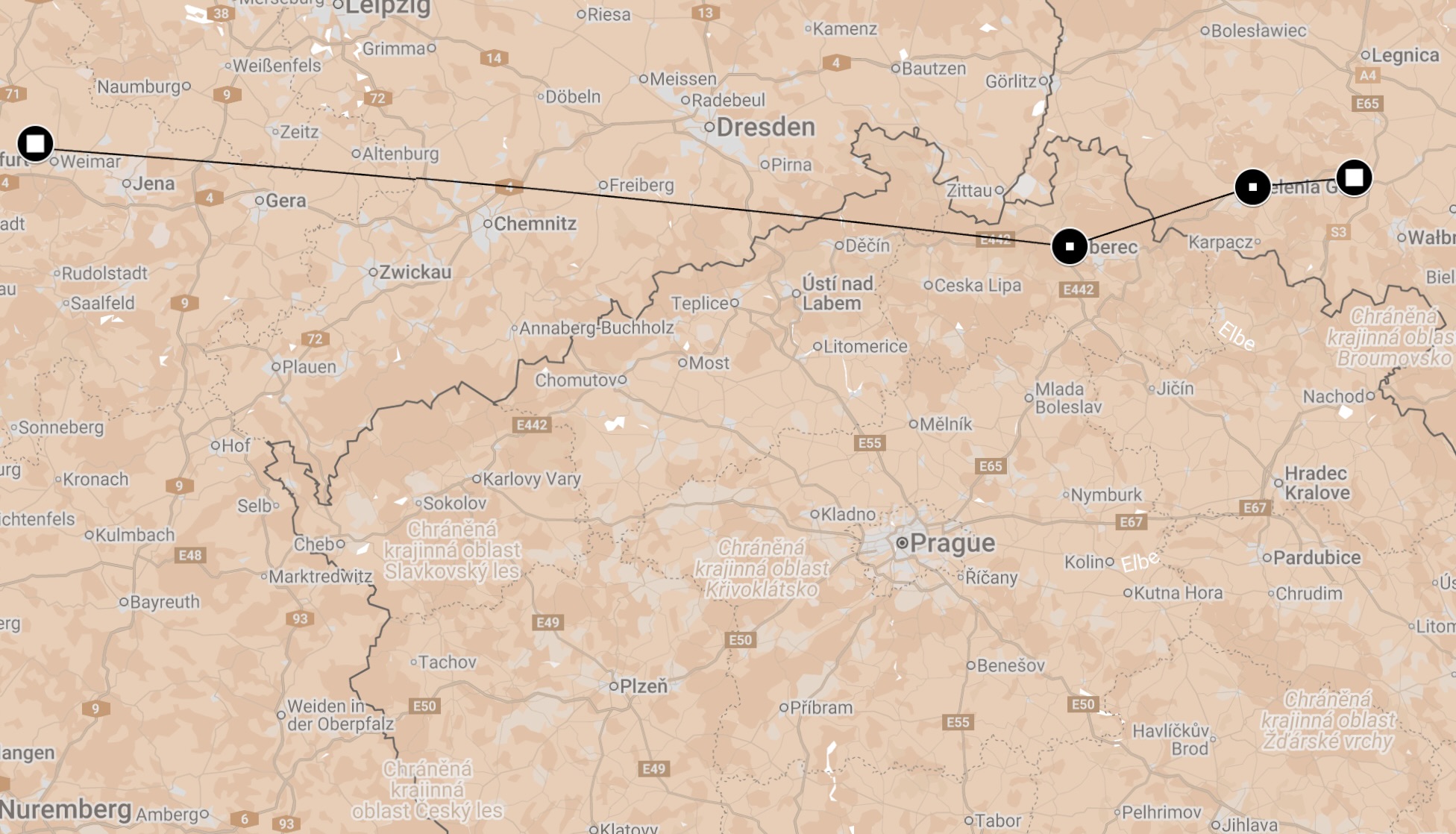 Map of Death March/Train Bolkenhain-Buchenwald.