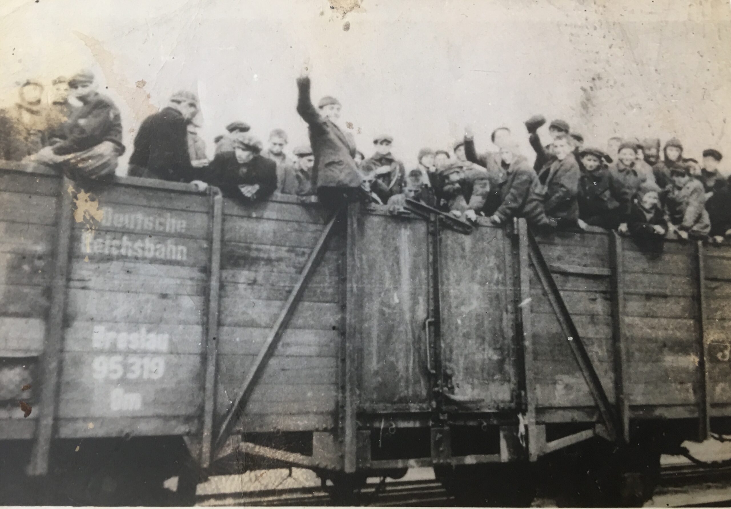 Photograph of the liberation of the death train from Buchenwald to Theresienstadt 8 May 1945