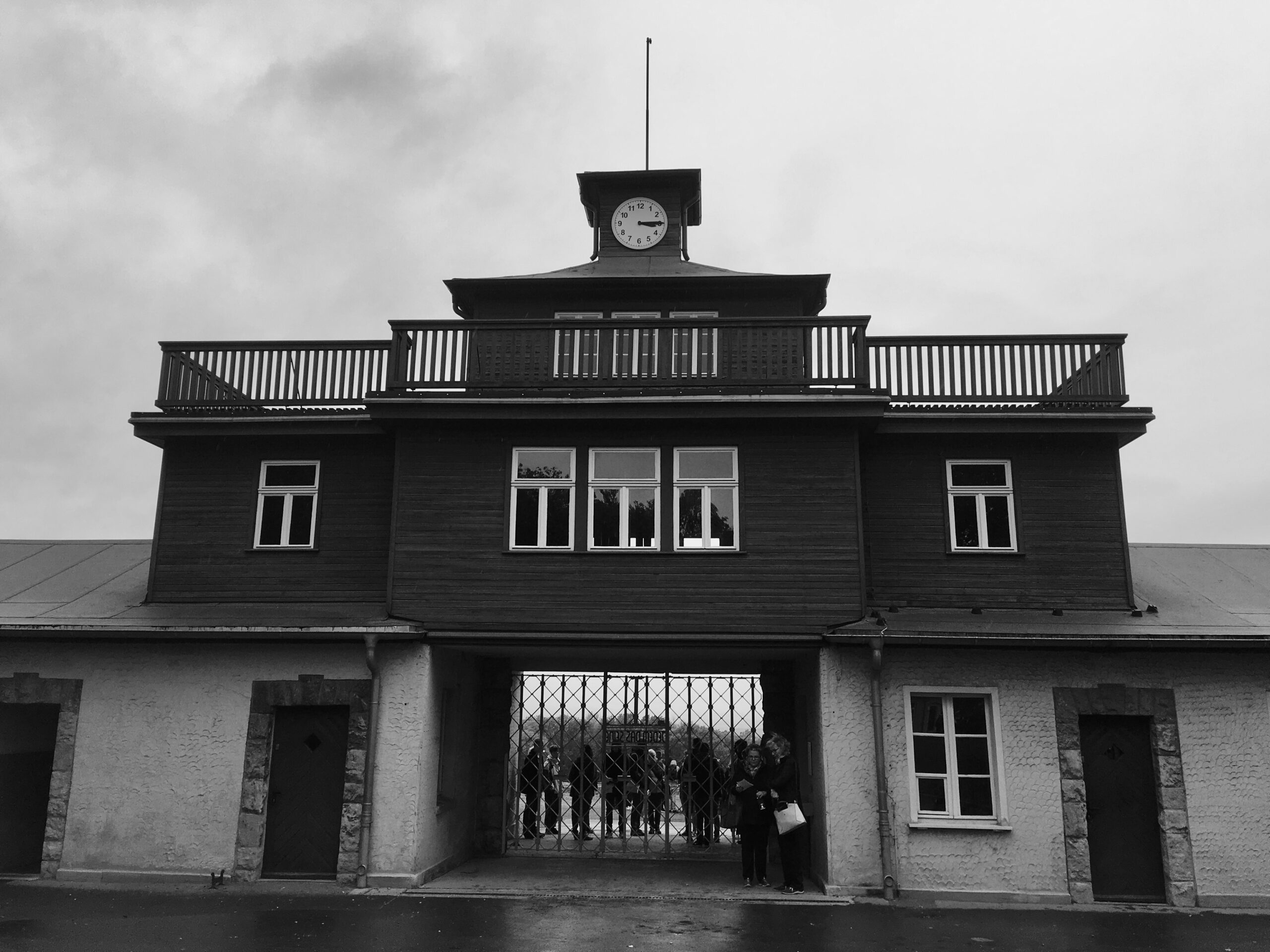 Photograph of the main gate of the former Buchenwald concentration camp in Germany.