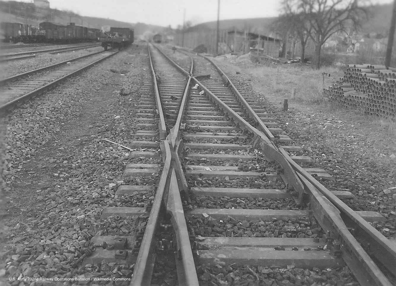 Photograph of Railway tracks, Wincheringen, Germany, in 1945.