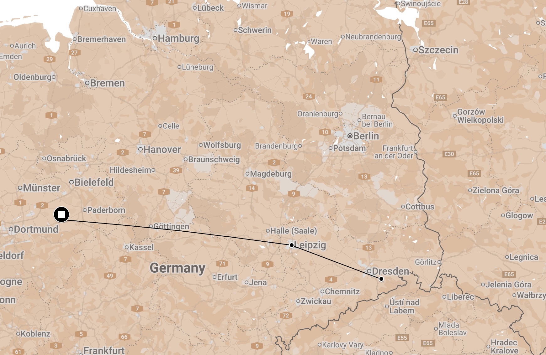 Map of Death March from Lippstadt to Unknown Destination.