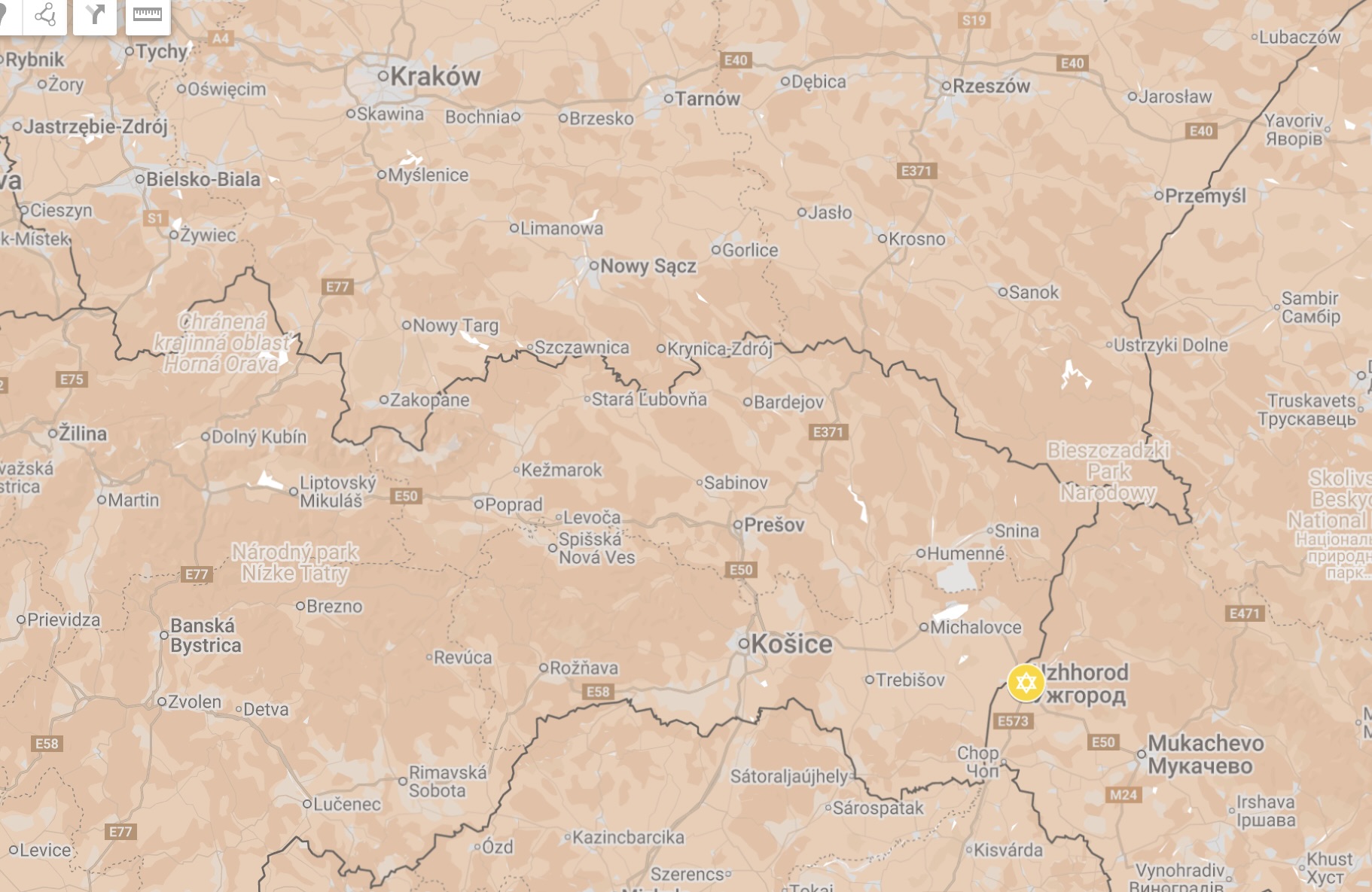 Map of the Ungvár Ghetto.