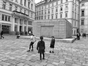 Photograph of the Judenplatz Holocaust Memorial, Vienna, Austria.