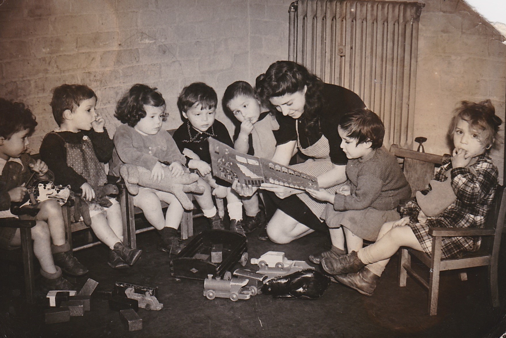 Photograph of 1945 Little children after leaving concentration camps, ready for adoption.